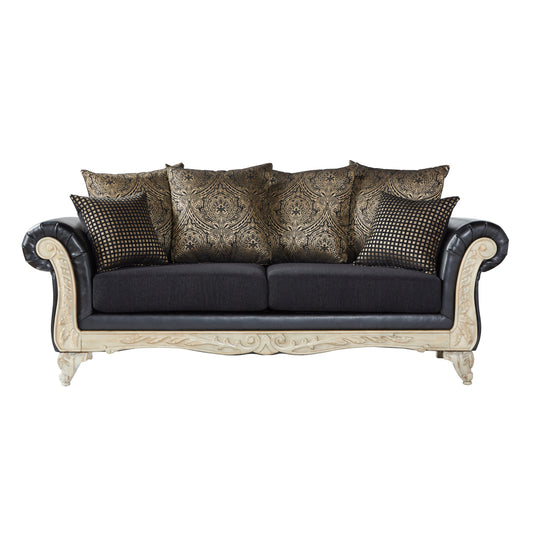 San Marino Wood Frame Faux Leather Sofa in Ebony