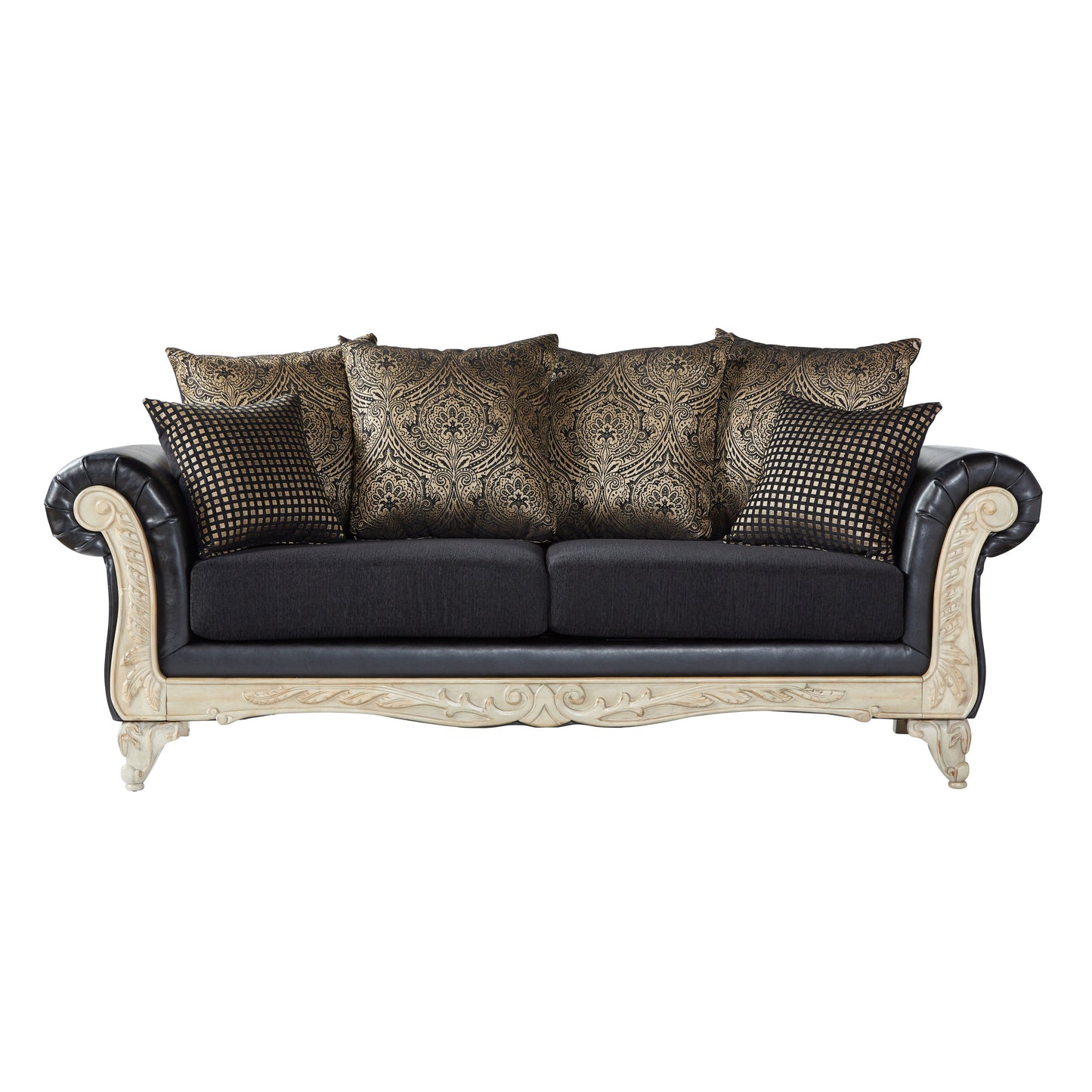 San Marino Wood Frame Faux Leather Living Room Collection, Ebony