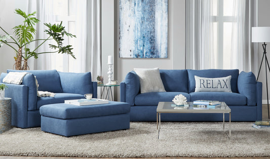Roundhill Furniture Enda Pillow Back Fabric Sofa and Cuddler Chair Living Room Collection, Image Navy