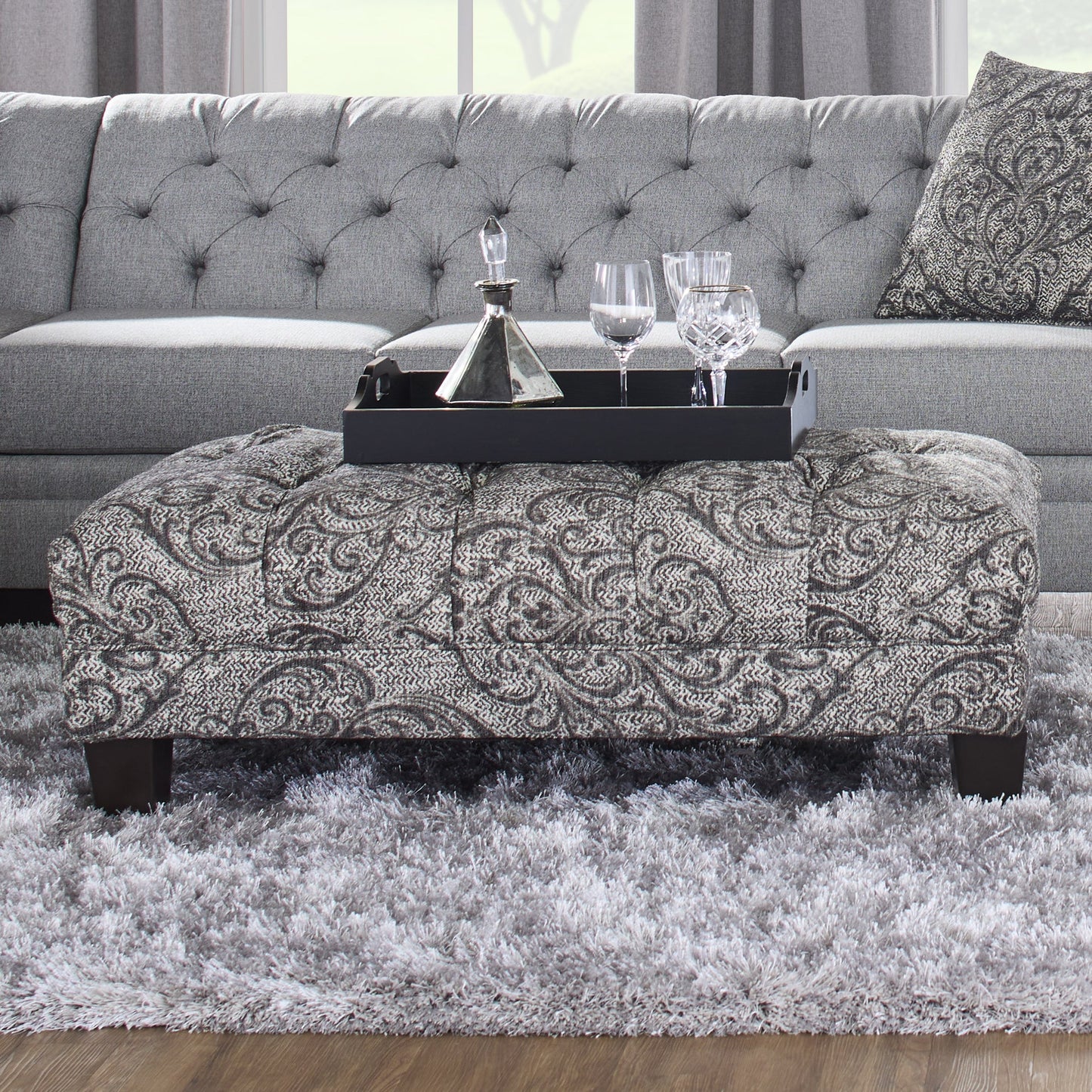 Roundhill Furniture Berliton Fabric Tufted Oversized Ottoman in Cartagena Coal