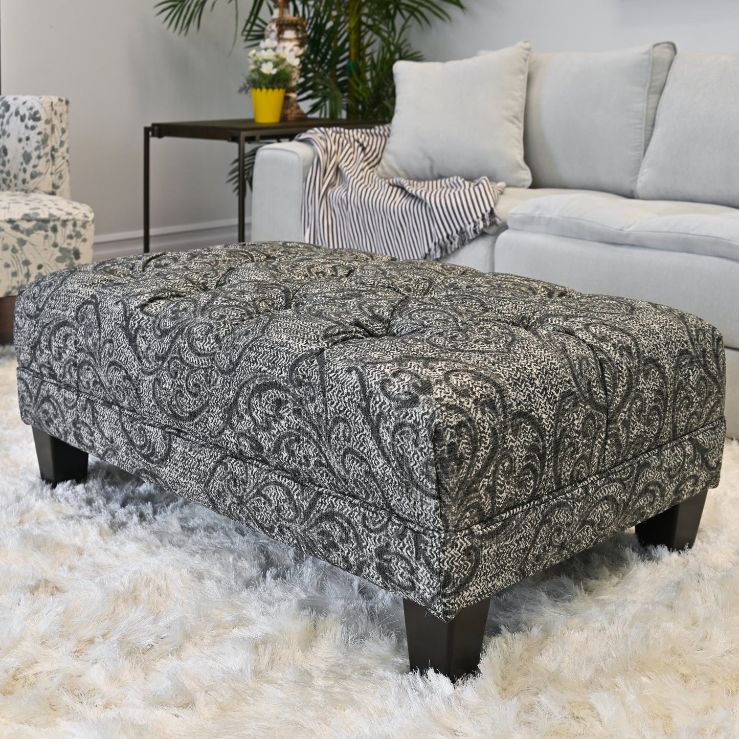 Roundhill Furniture Berliton Fabric Tufted Oversized Ottoman in Cartagena Coal