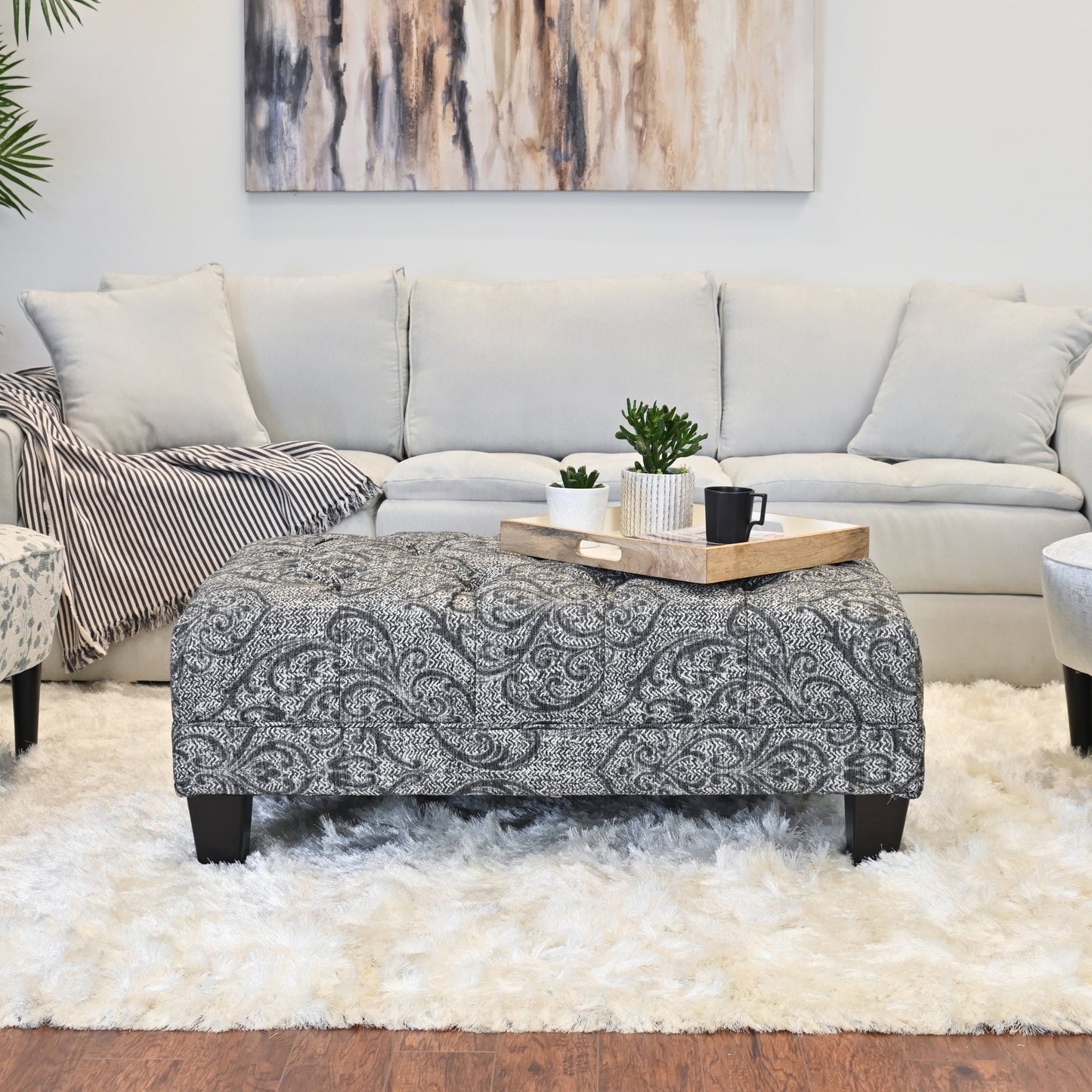 Roundhill Furniture Berliton Fabric Tufted Oversized Ottoman in Cartagena Coal