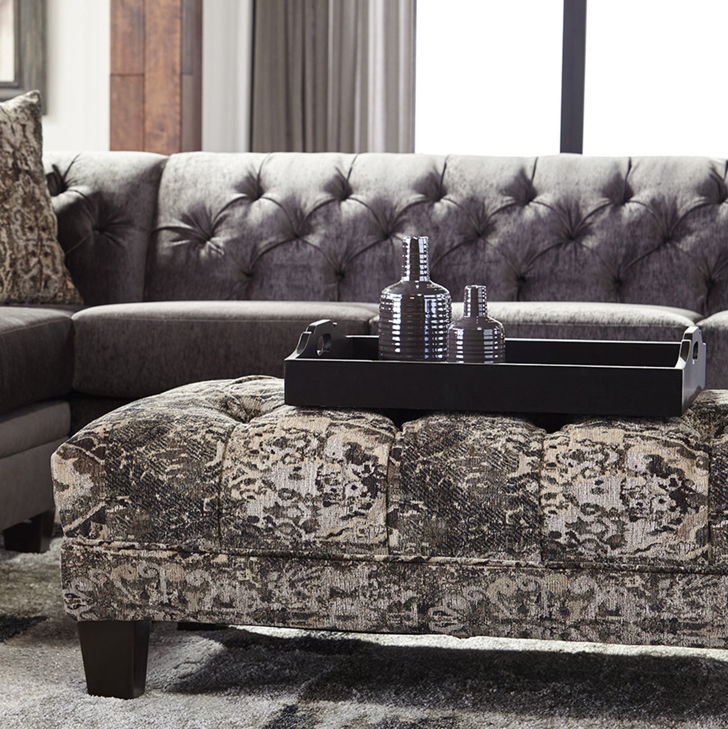 Roundhill Furniture Berliton Fabric Tufted Oversized Ottoman in Turkish Charcoal