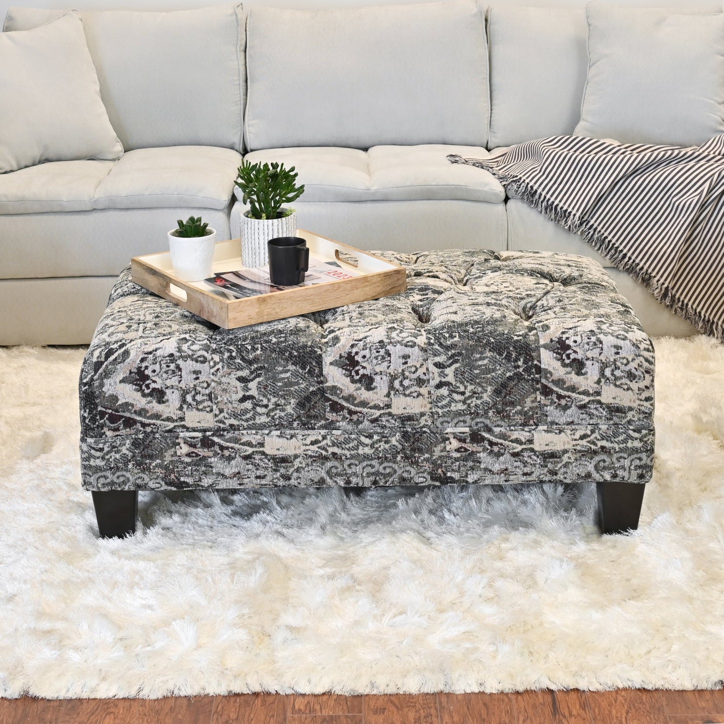 Roundhill Furniture Berliton Fabric Tufted Oversized Ottoman in Turkish Charcoal