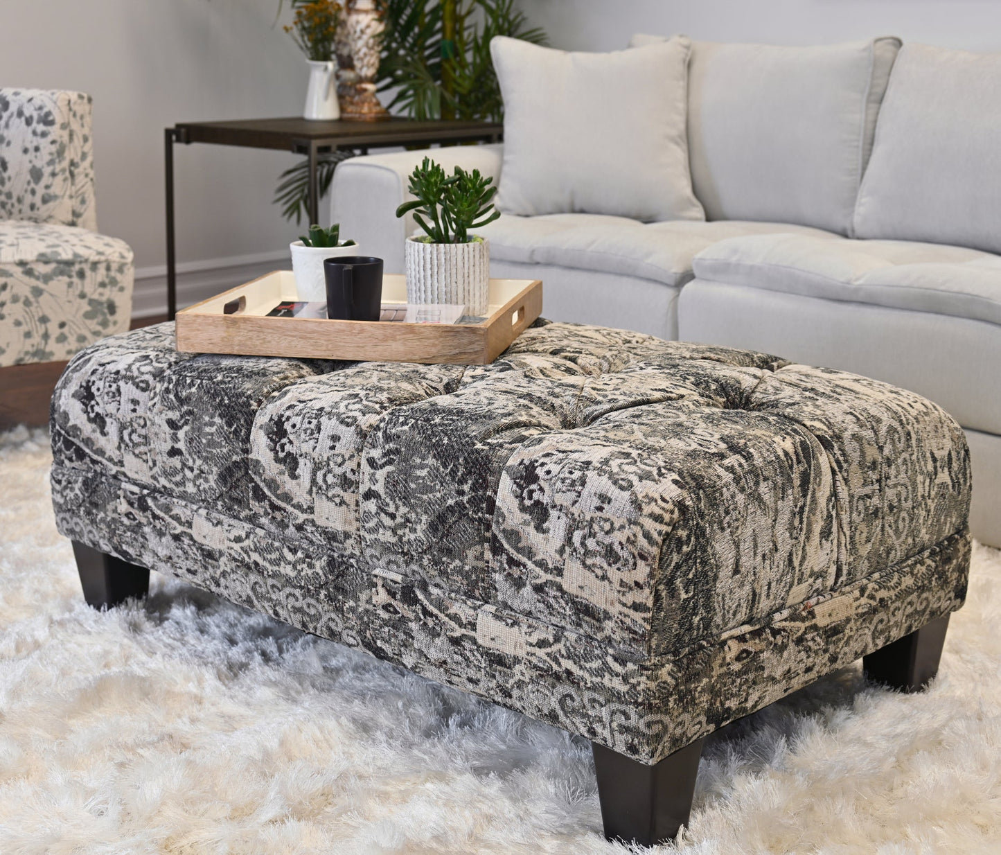 Roundhill Furniture Berliton Fabric Tufted Oversized Ottoman in Turkish Charcoal