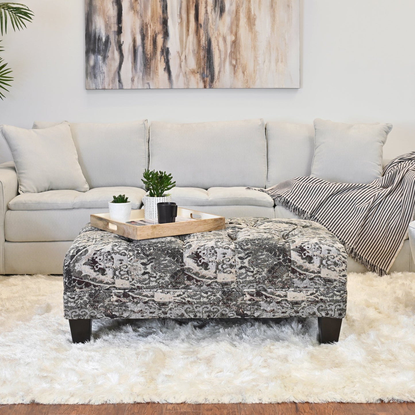 Roundhill Furniture Berliton Fabric Tufted Oversized Ottoman in Turkish Charcoal