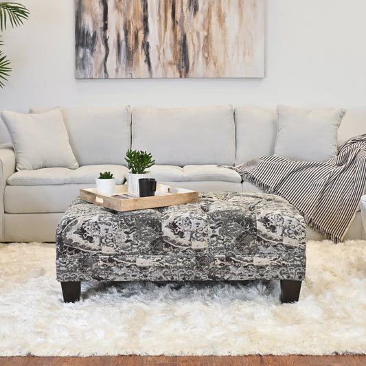 Roundhill Furniture Berliton Fabric Tufted Oversized Ottoman in Turkish Charcoal