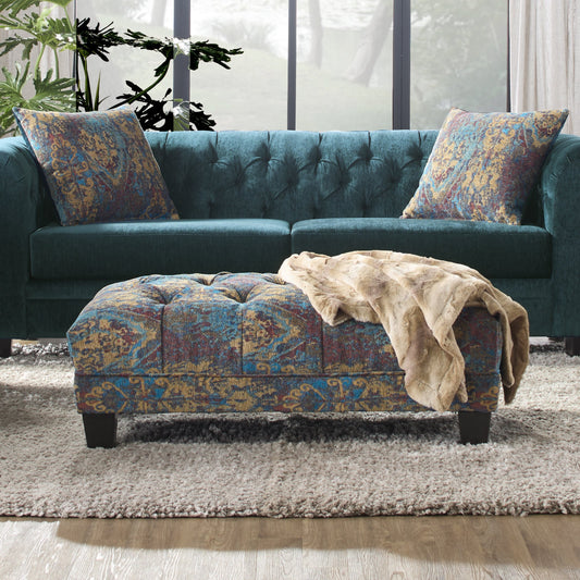 Roundhill Furniture Berliton Fabric Tufted Oversized Ottoman in Turkish Gemstone