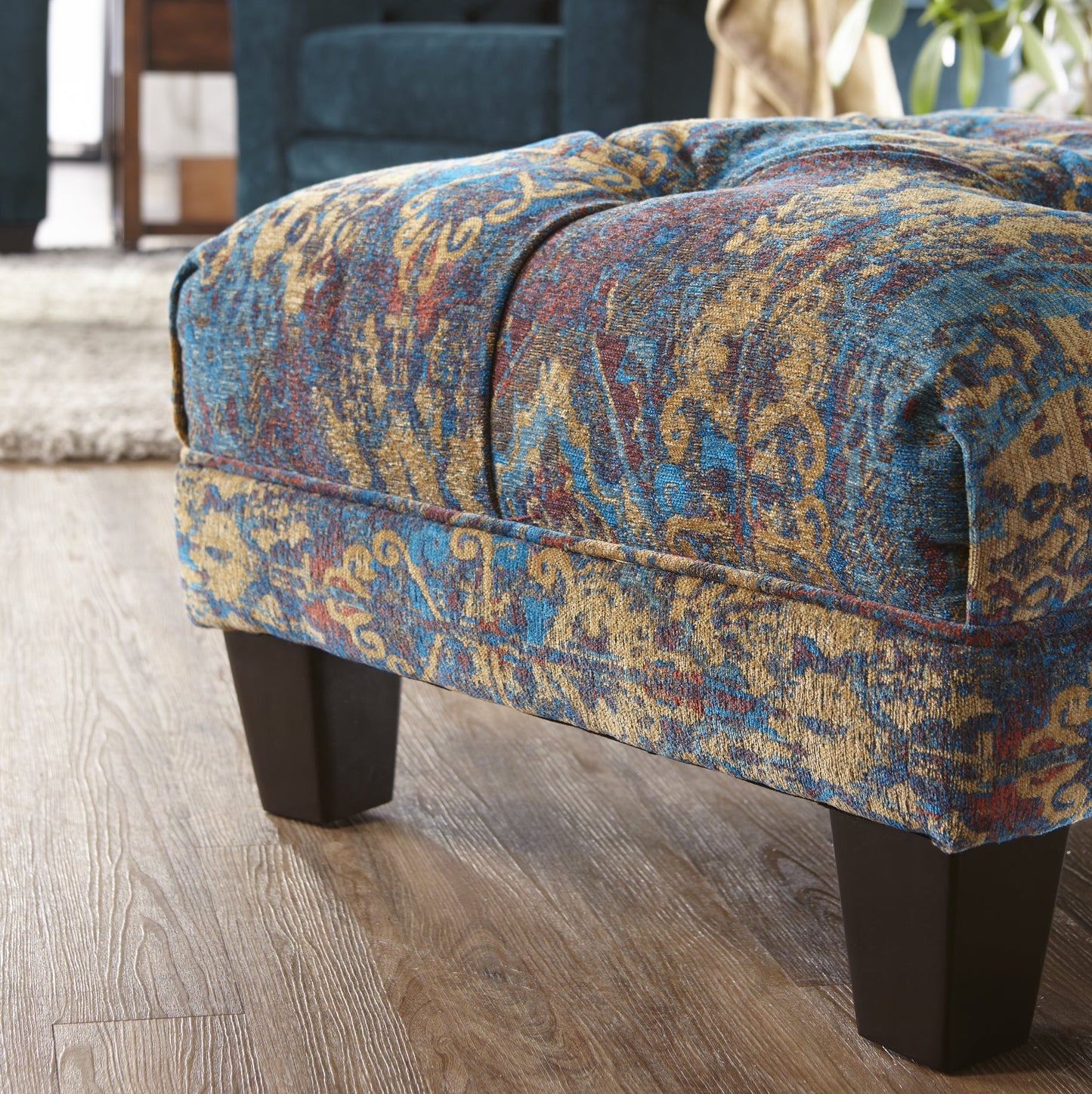 Roundhill Furniture Berliton Fabric Tufted Oversized Ottoman in Turkish Gemstone