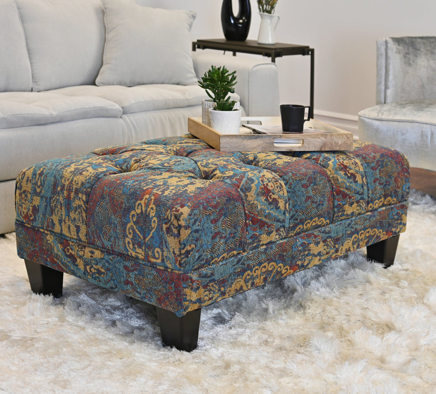 Roundhill Furniture Berliton Fabric Tufted Oversized Ottoman in Turkish Gemstone