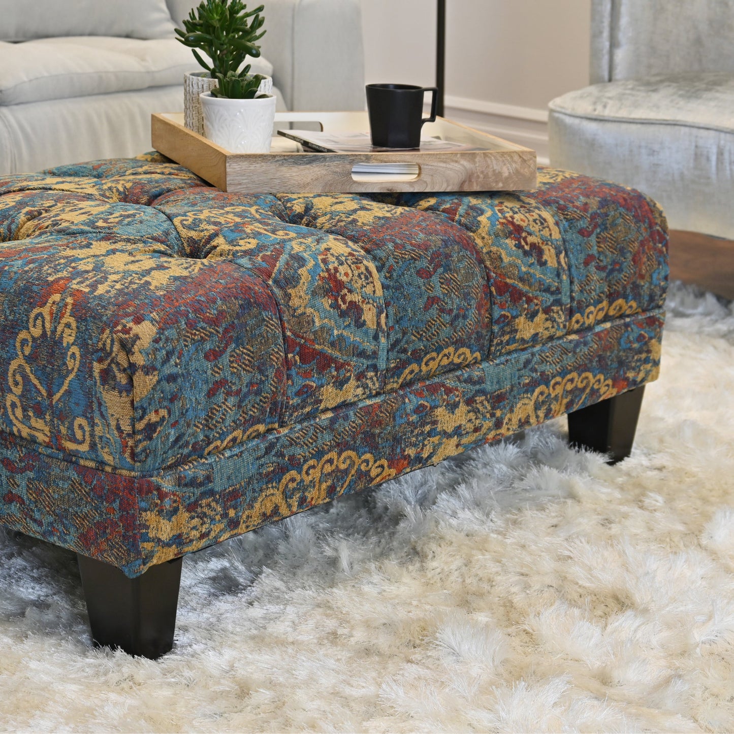 Roundhill Furniture Berliton Fabric Tufted Oversized Ottoman in Turkish Gemstone