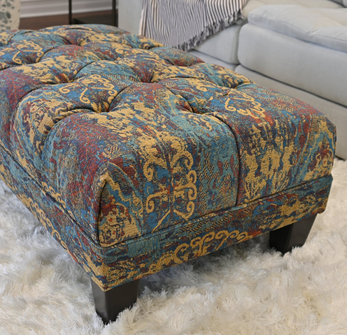 Roundhill Furniture Berliton Fabric Tufted Oversized Ottoman in Turkish Gemstone