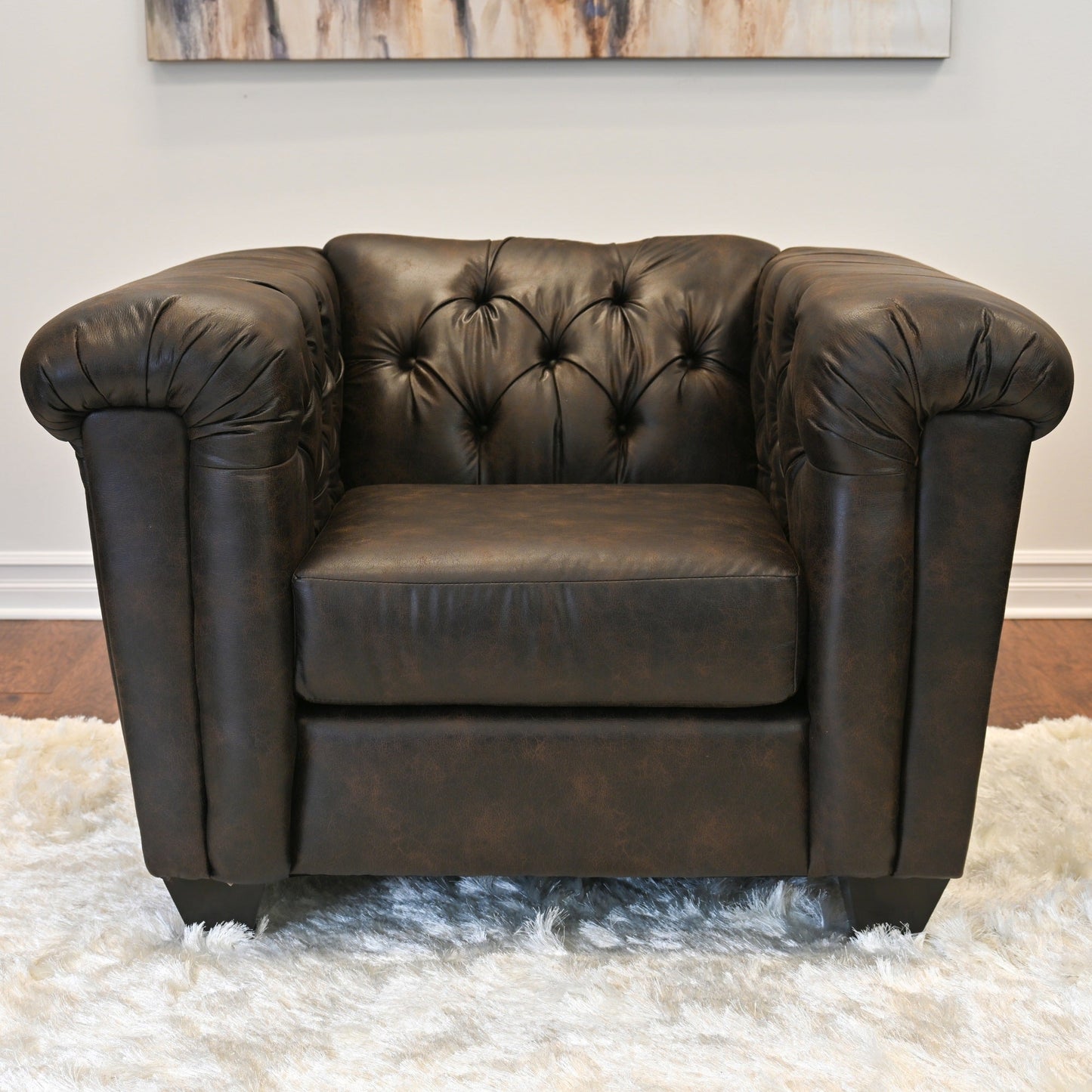 Horton Faux Leather Chesterfield Armchair, Brownie