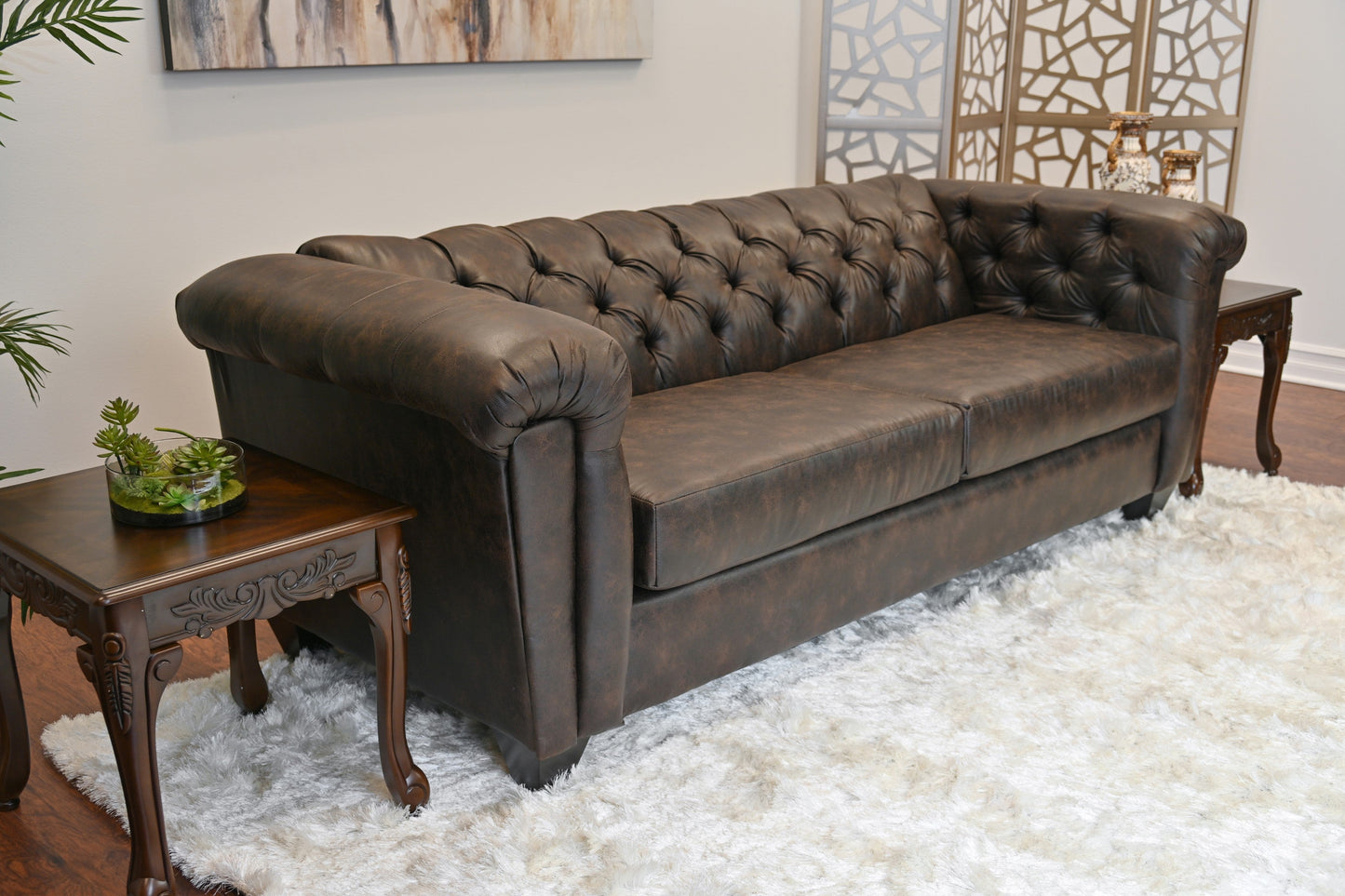 Horton Faux Leather Chesterfield Sofa, Brownie