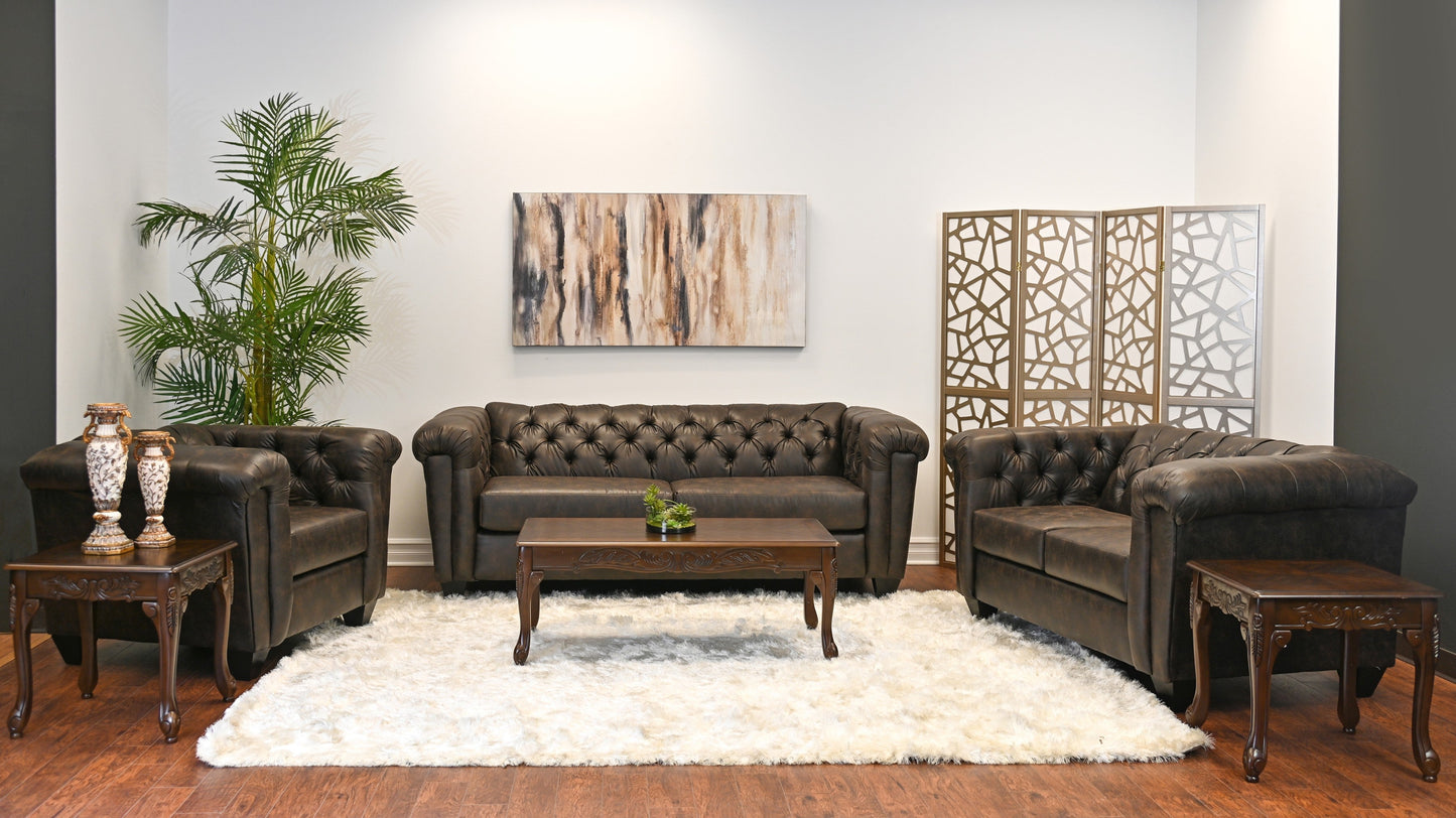 Horton Faux Leather Chesterfield Living Room Collection, Brownie