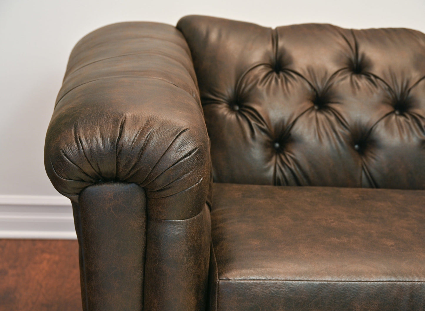 Horton Faux Leather Chesterfield Living Room Collection, Brownie