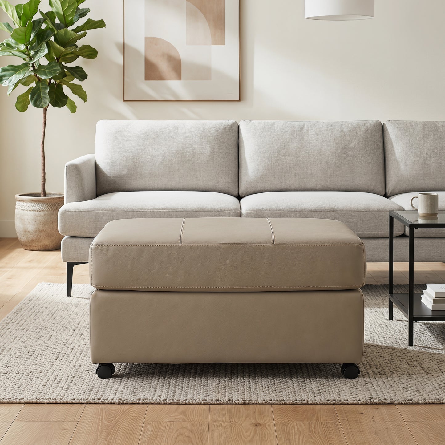 Roundhill Furniture Sakan Leather Upholstered Ottoman