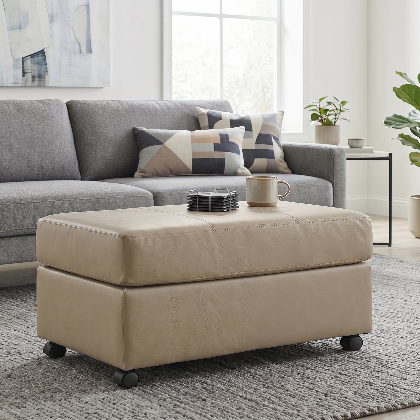 Roundhill Furniture Sakan Leather Upholstered Ottoman