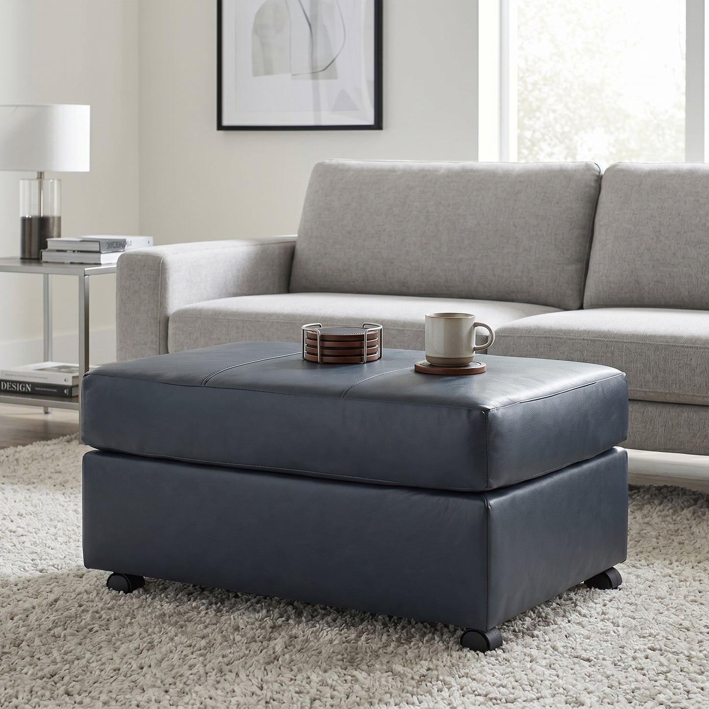 Roundhill Furniture Sakan Leather Upholstered Ottoman