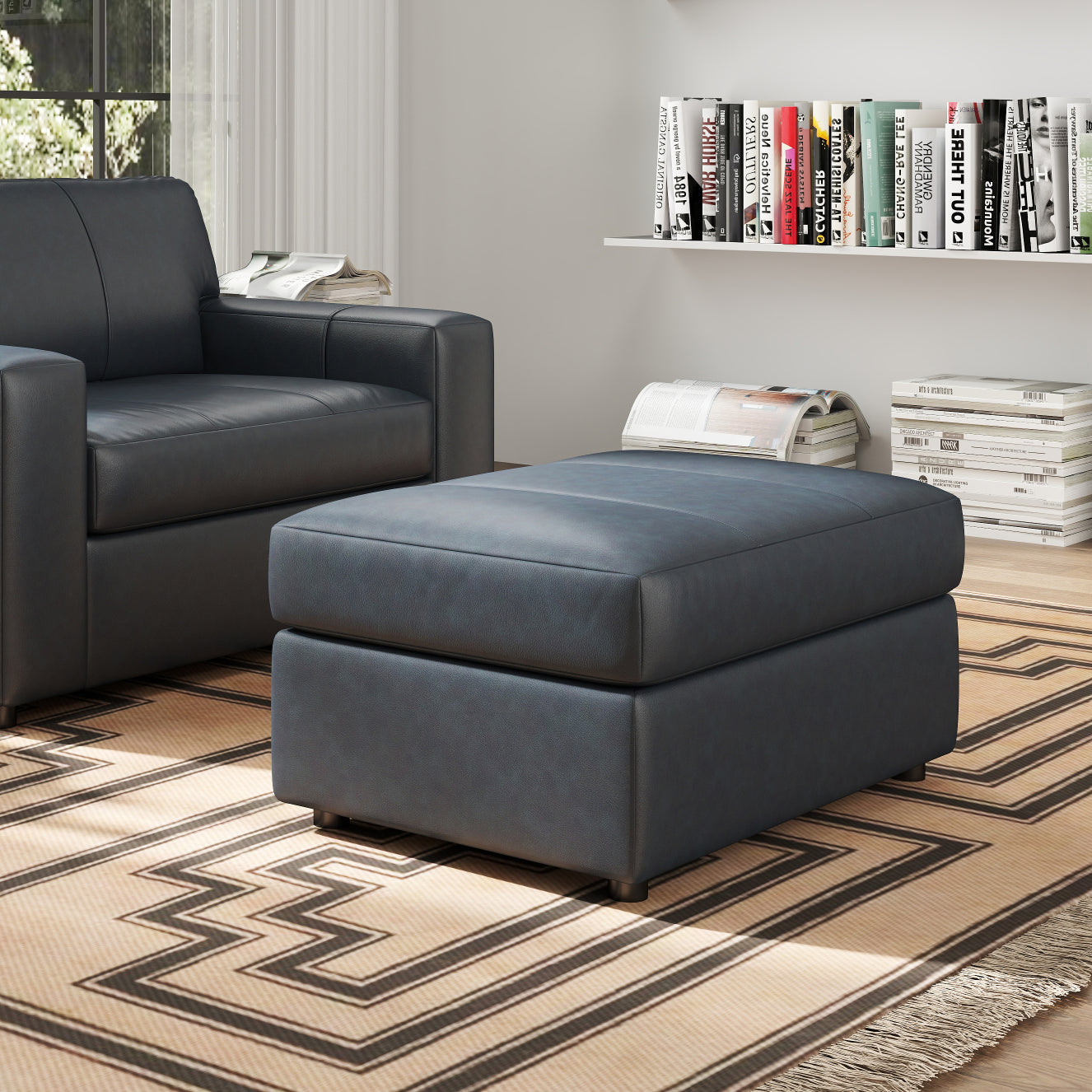 Roundhill Furniture Sakan Leather Upholstered Ottoman