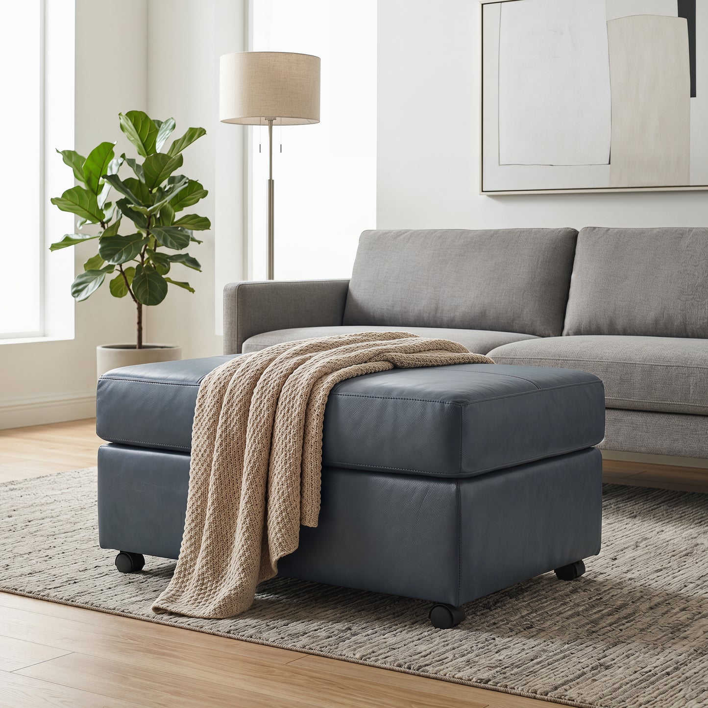 Roundhill Furniture Sakan Leather Upholstered Ottoman