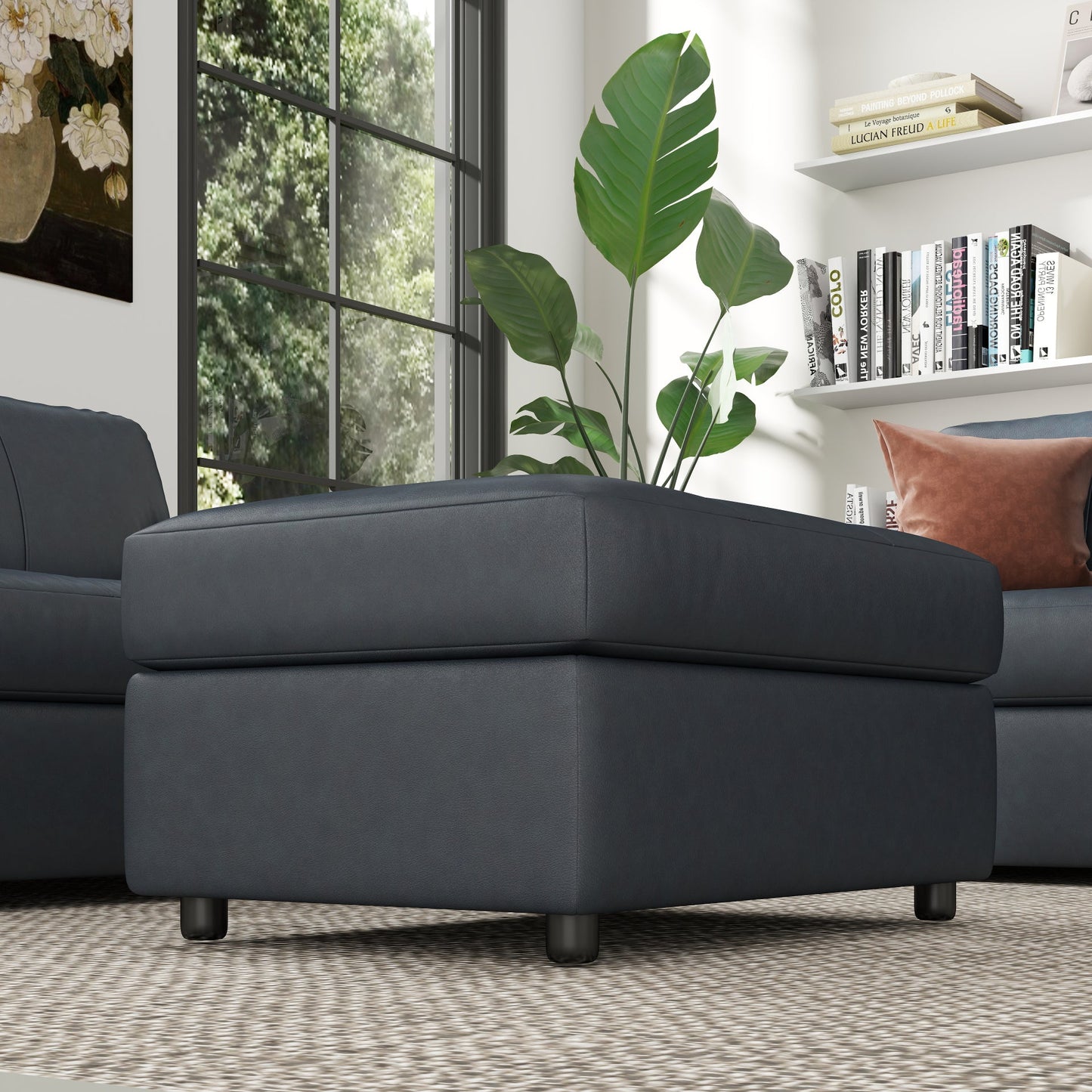 Roundhill Furniture Sakan Leather Upholstered Ottoman