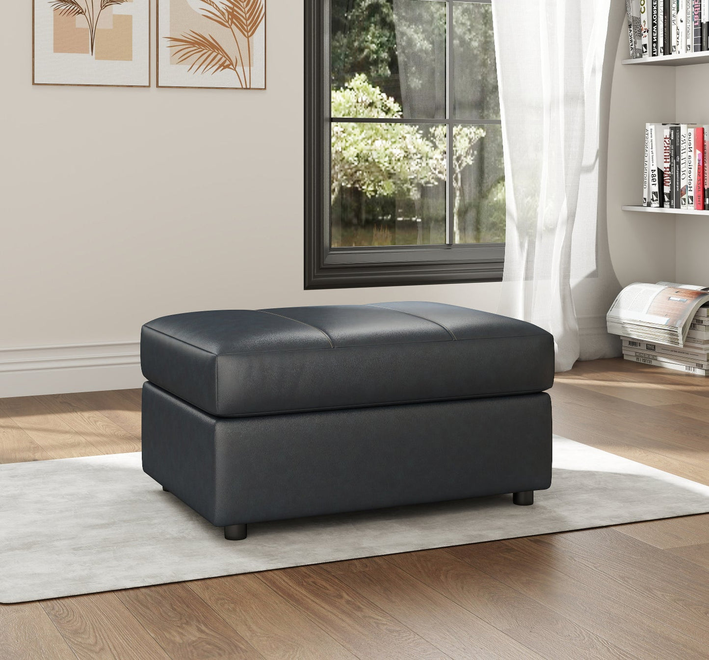 Roundhill Furniture Sakan Leather Upholstered Ottoman