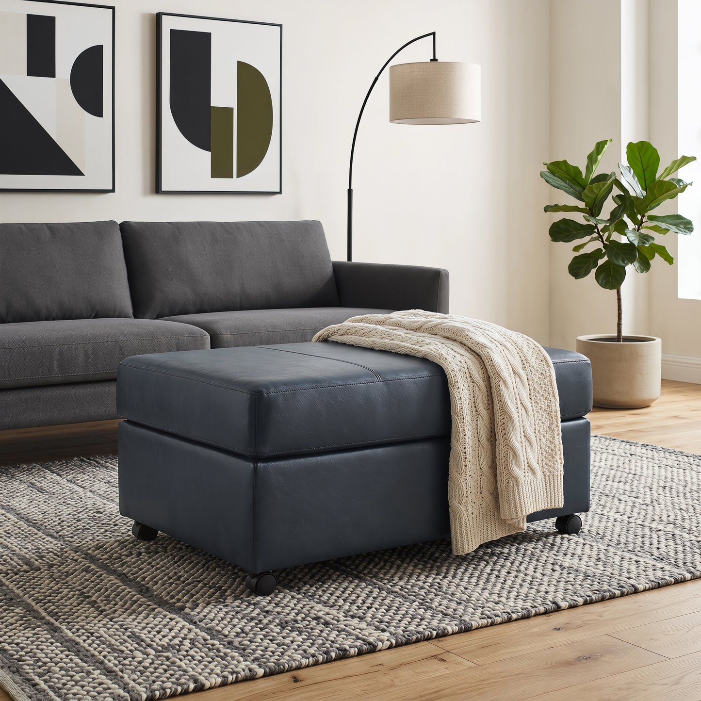 Roundhill Furniture Sakan Leather Upholstered Ottoman