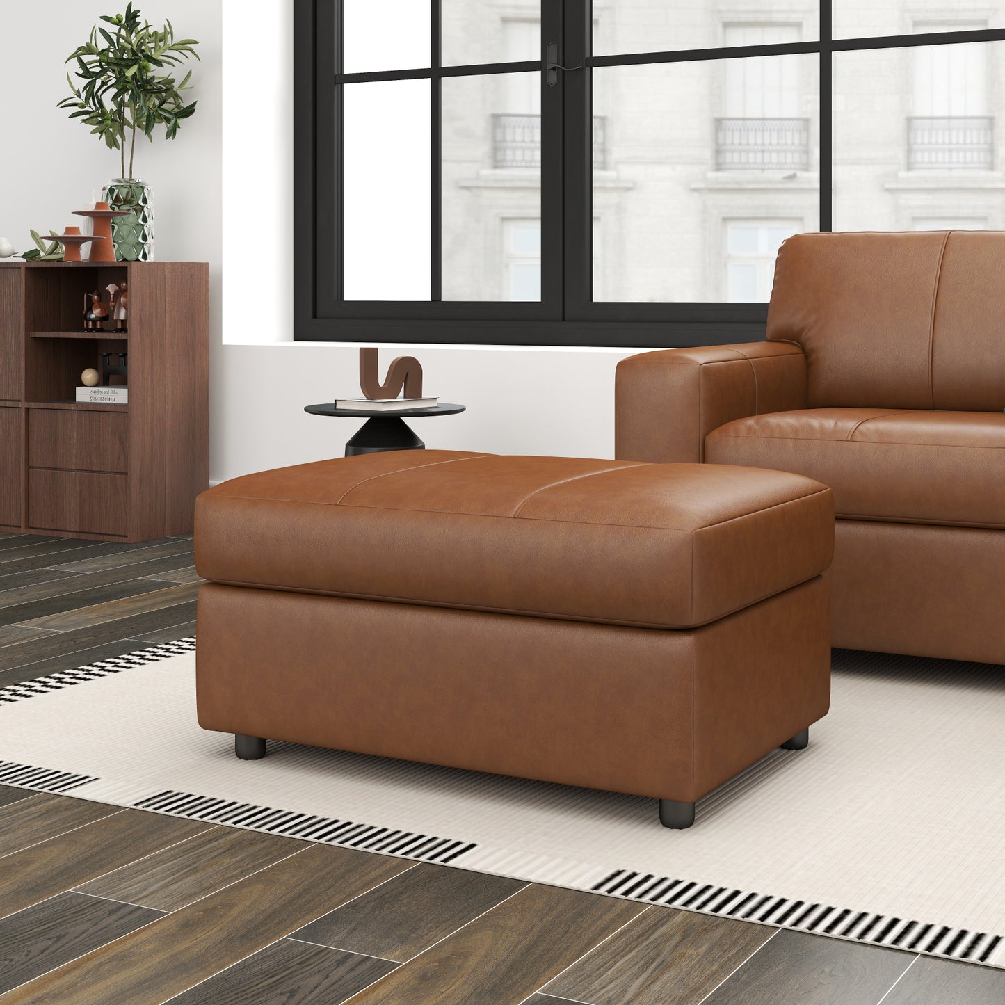 Roundhill Furniture Sakan Leather Upholstered Ottoman