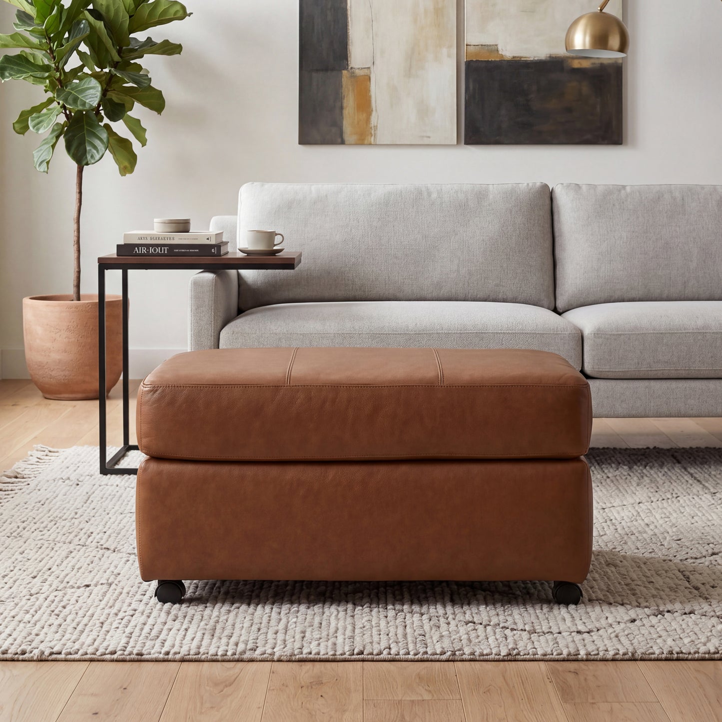 Roundhill Furniture Sakan Leather Upholstered Ottoman