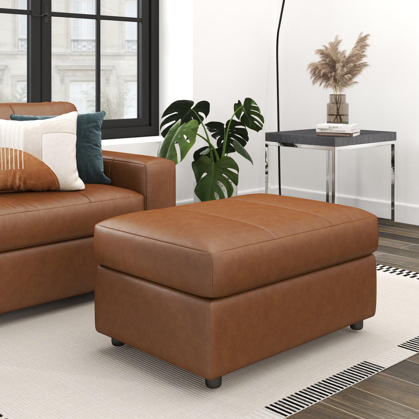 Roundhill Furniture Sakan Leather Upholstered Ottoman