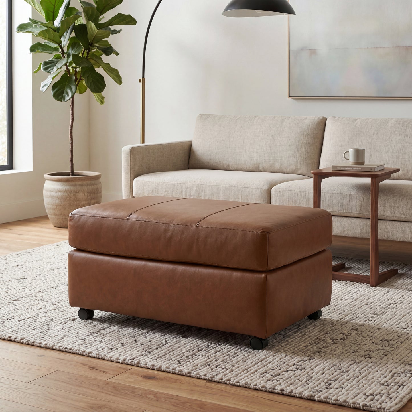 Roundhill Furniture Sakan Leather Upholstered Ottoman