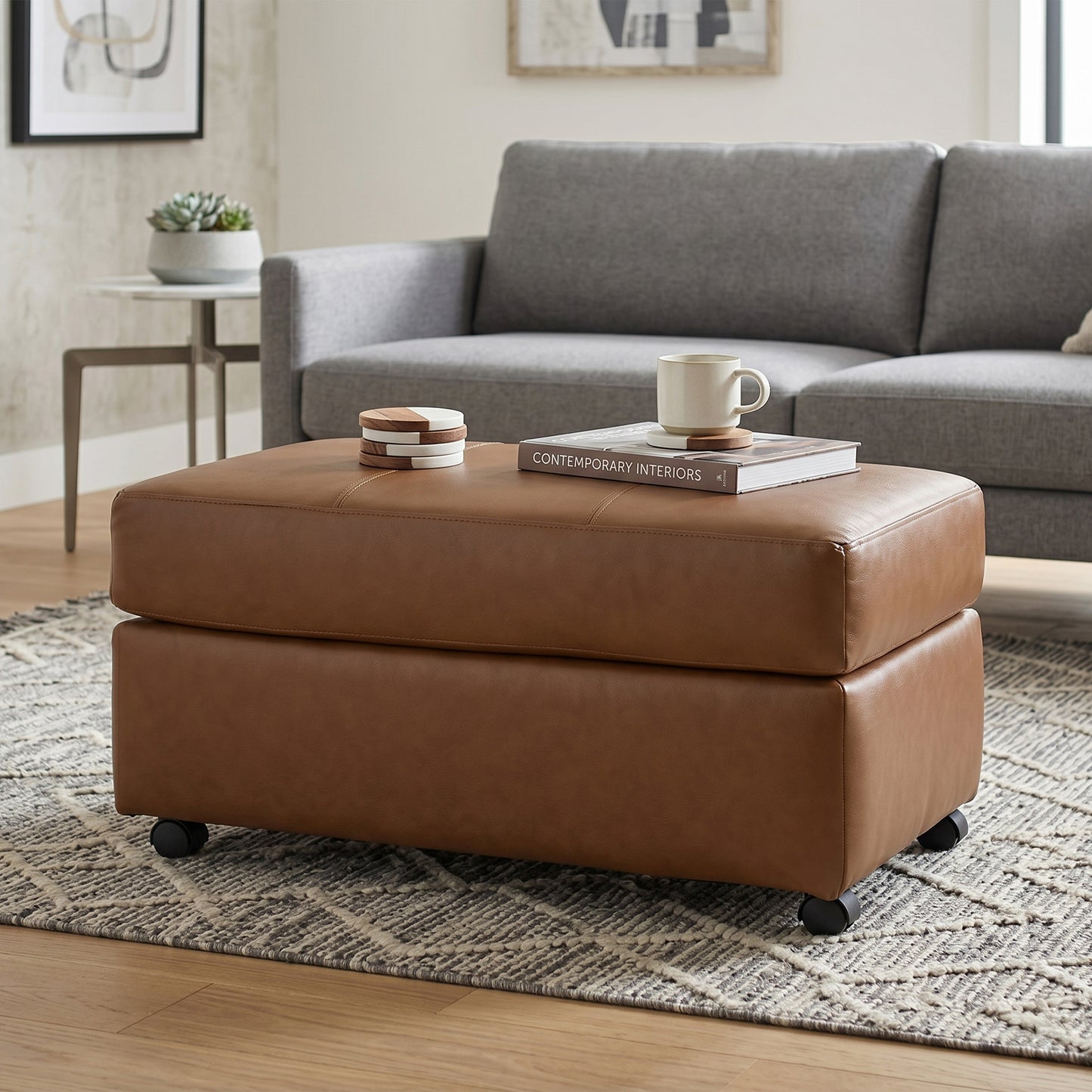 Roundhill Furniture Sakan Leather Upholstered Ottoman