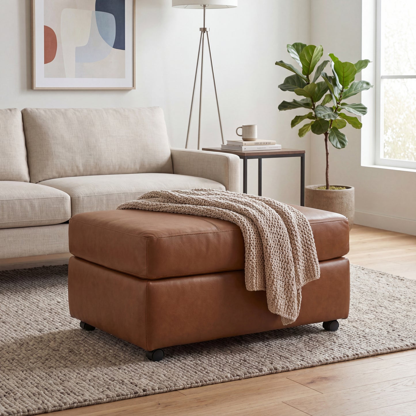 Roundhill Furniture Sakan Leather Upholstered Ottoman