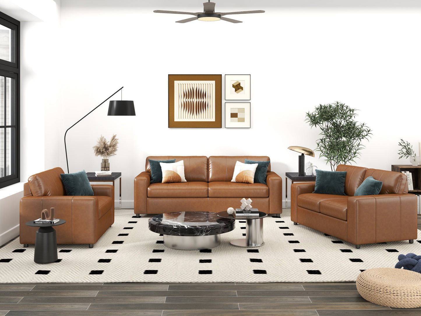 Roundhill Furniture Sakan Leather Upholstered Living Room Collection