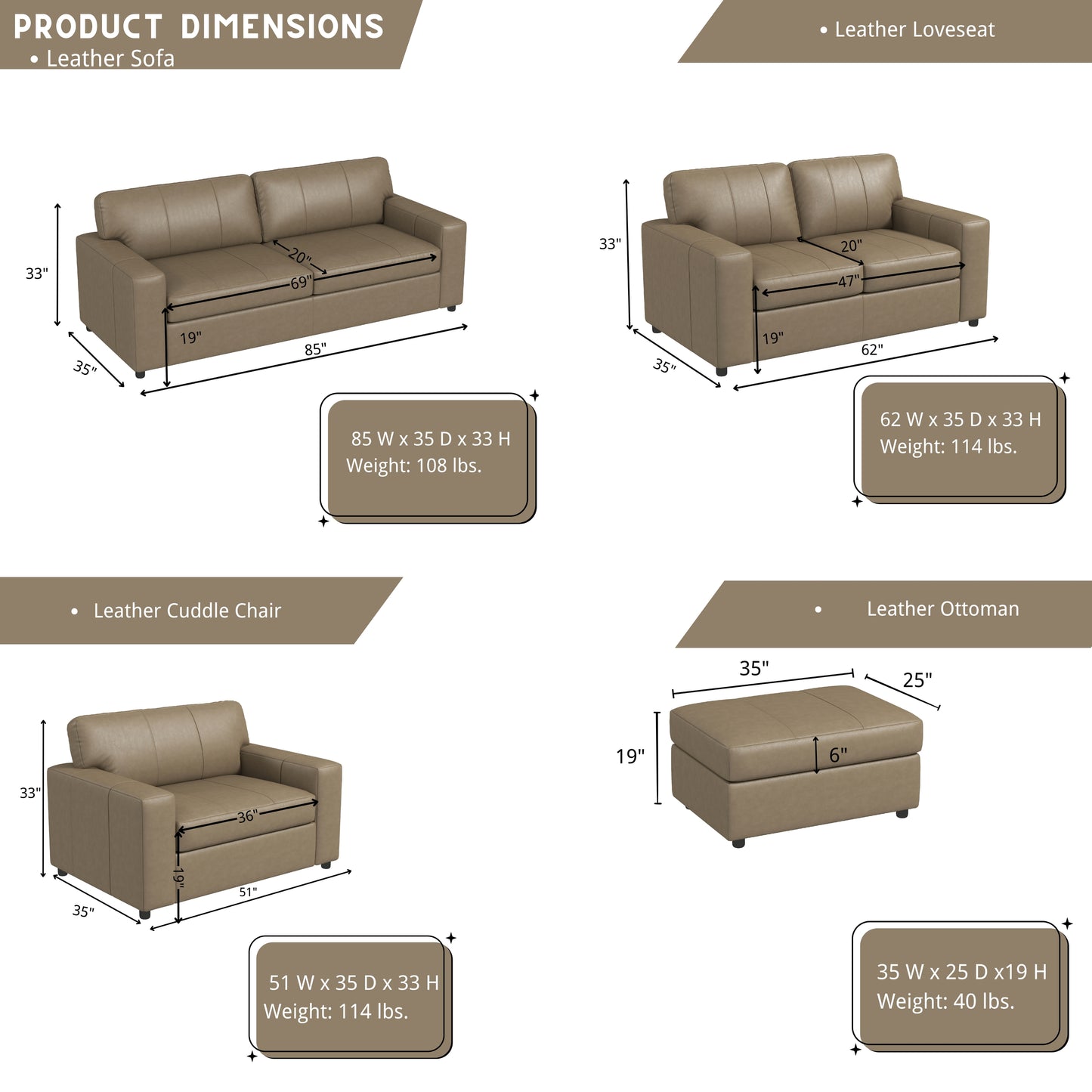 Roundhill Furniture Sakan Leather Upholstered Living Room Collection