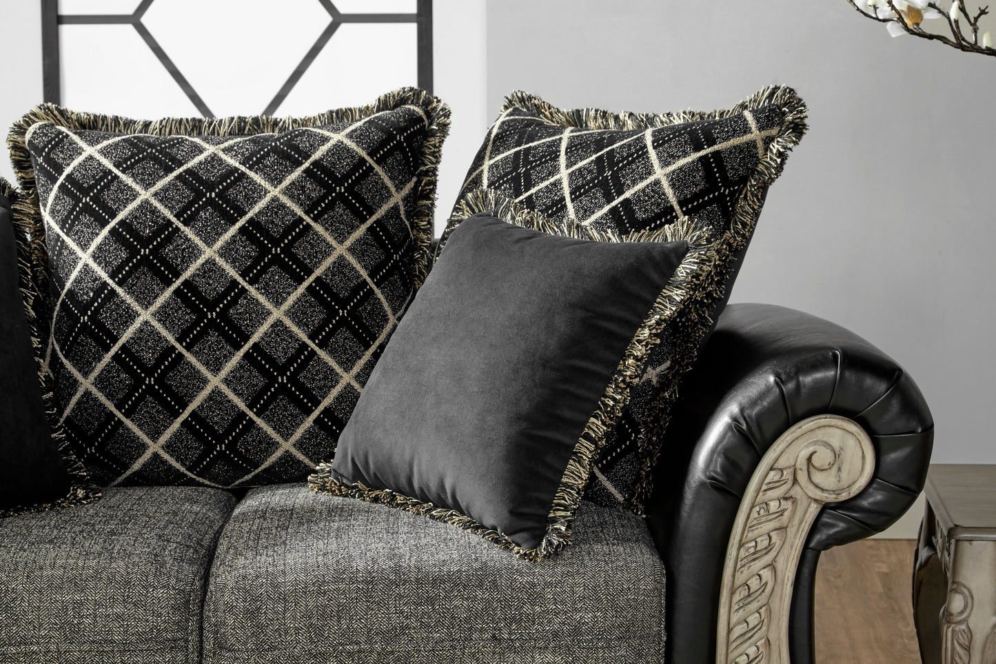 San Marino 2-Tone Fabric Wooden Frame Loveseat in Ebony