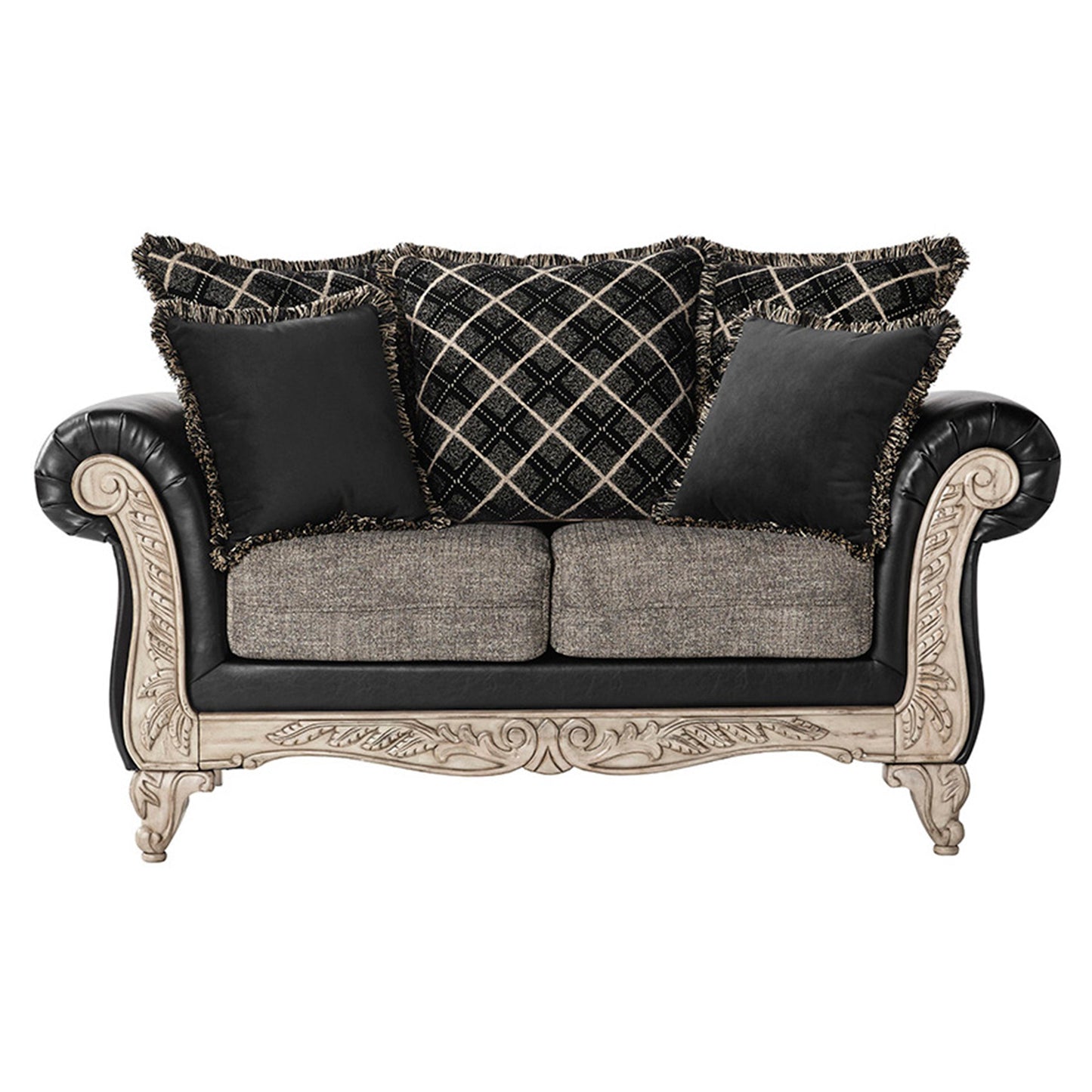 San Marino 2-Tone Fabric Wooden Frame Loveseat in Ebony