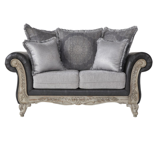 San Marino 2-Tone Fabric Wooden Frame Loveseat, Gray