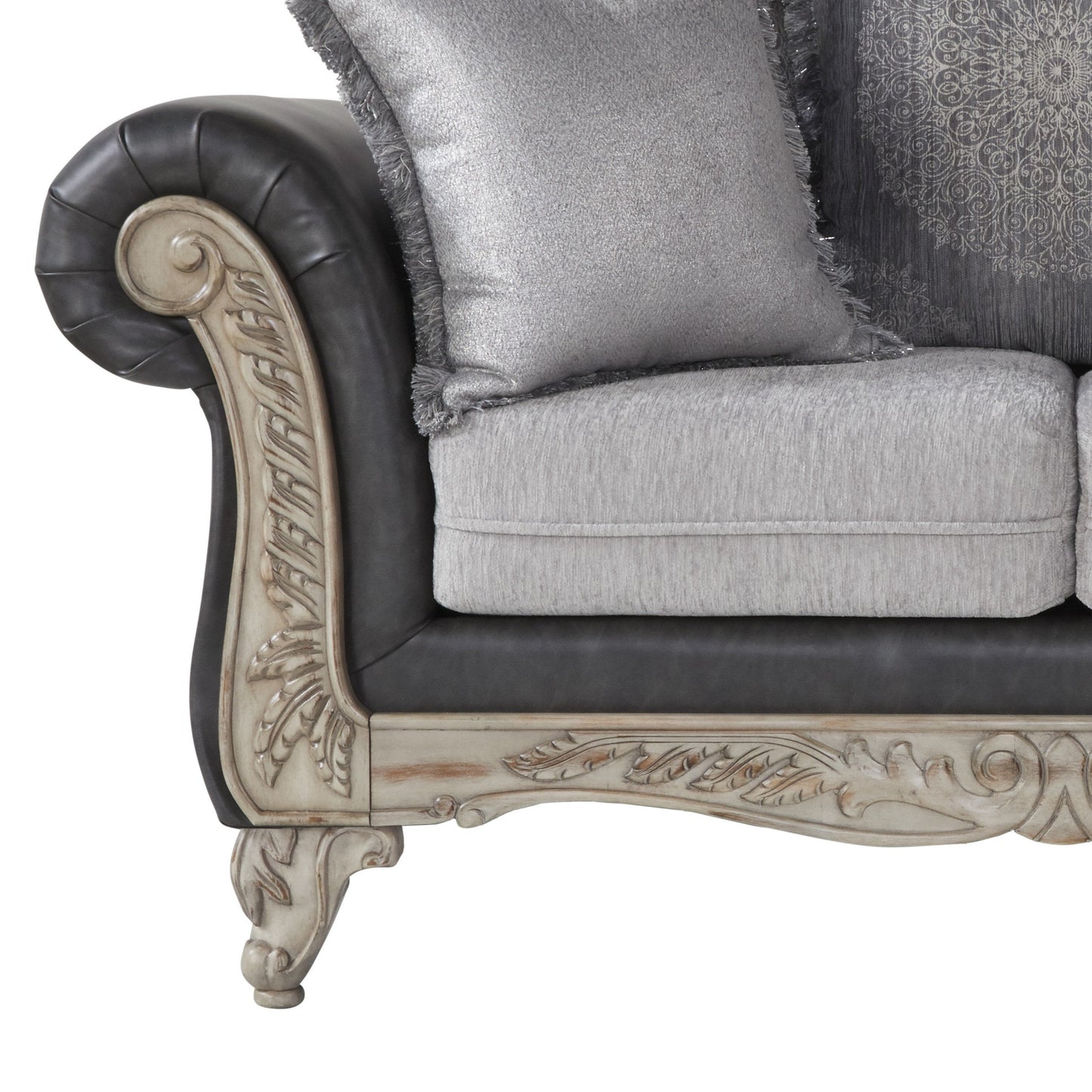 San Marino 2-Tone Fabric Wooden Frame Loveseat, Gray