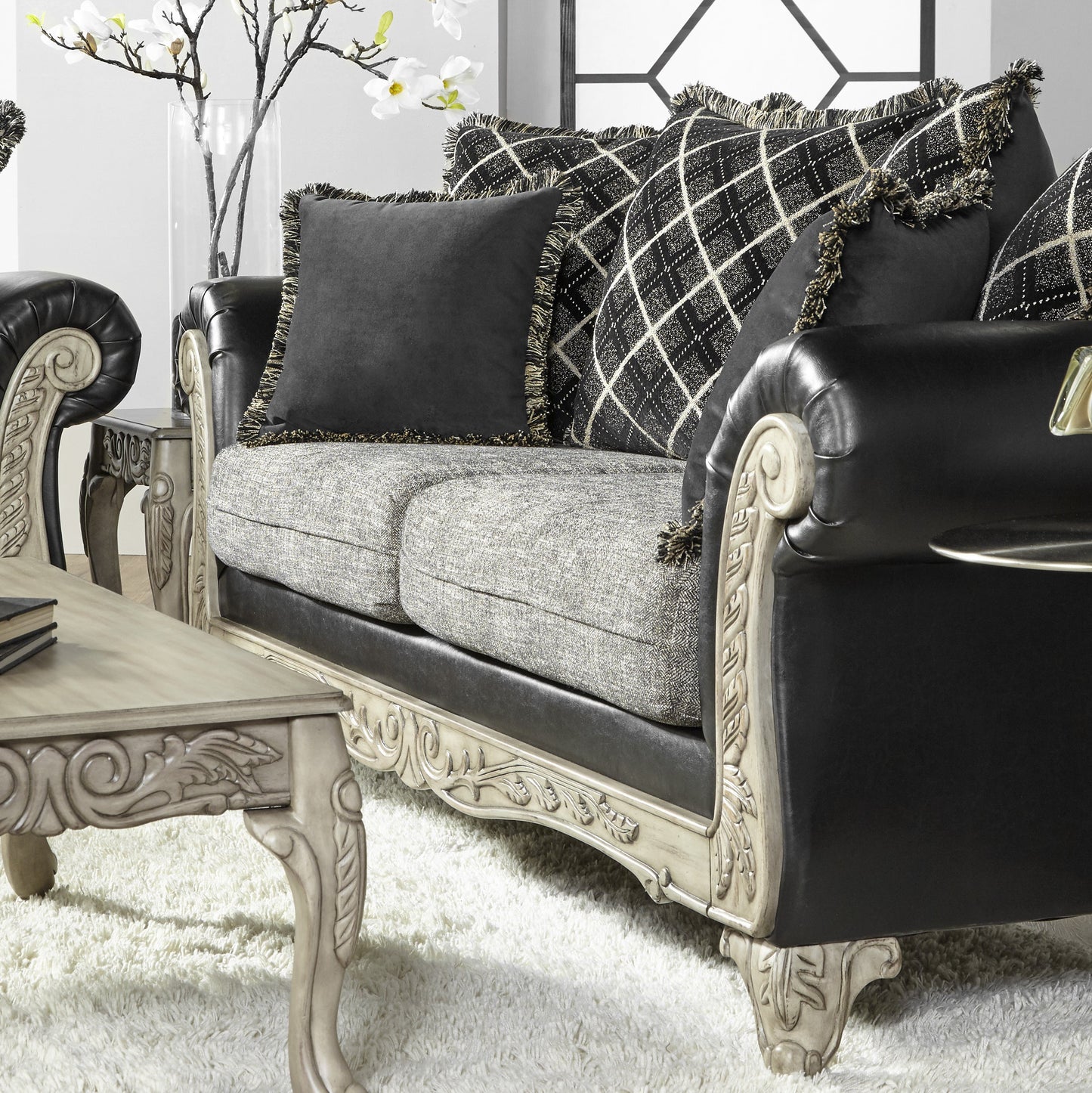 San Marino 2-Tone Fabric Wooden Frame Sofa in Ebony