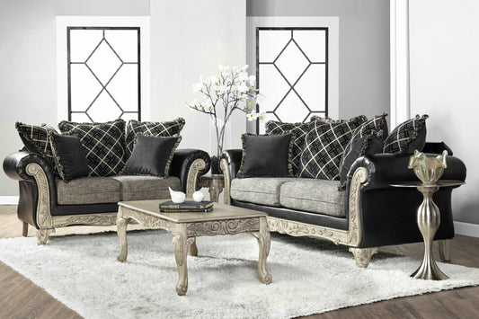 San Marino 2-Tone Fabric Wooden Frame Living Room Collection, Ebony