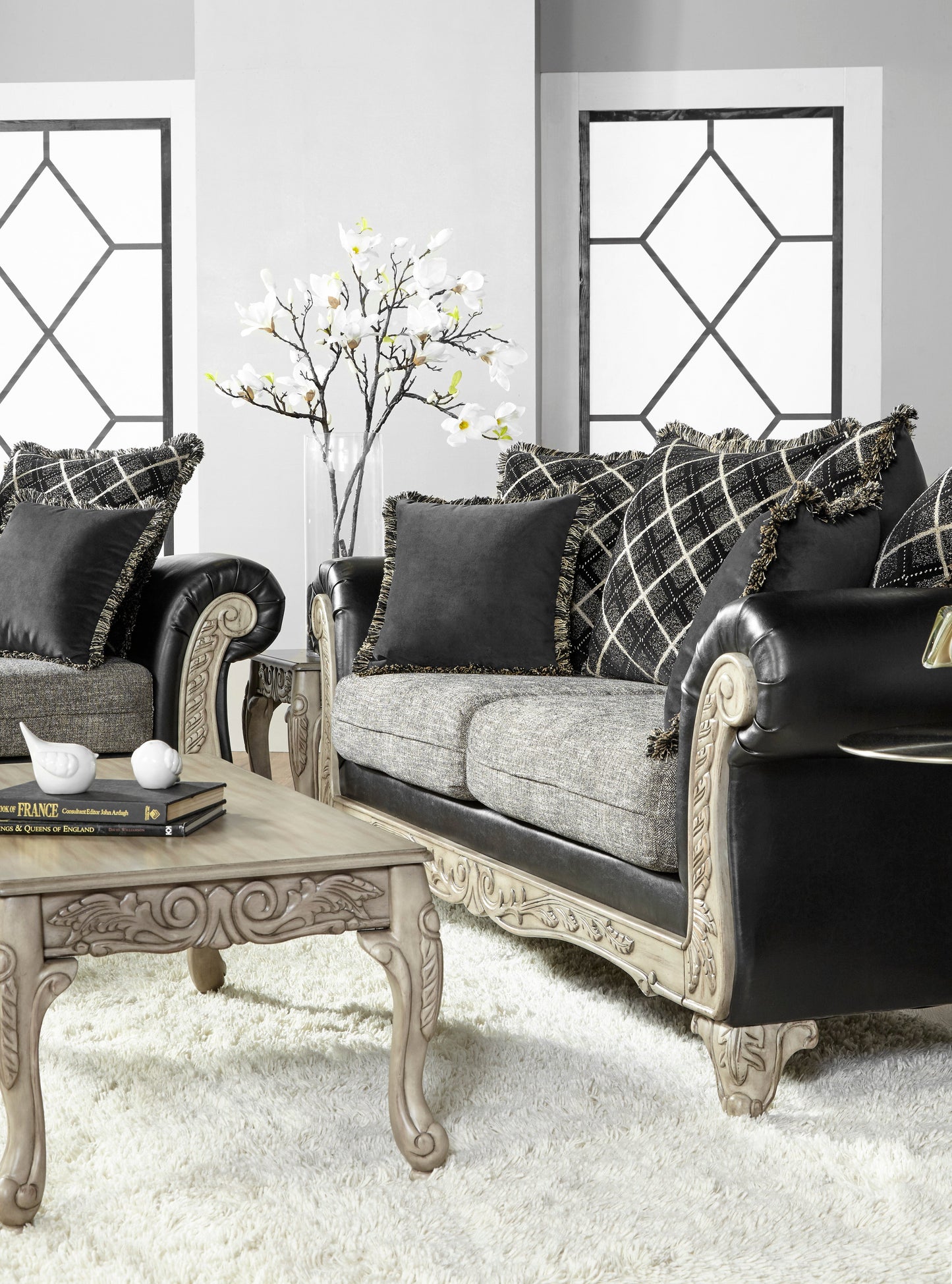 San Marino 2-Tone Fabric Wooden Frame Living Room Collection, Ebony