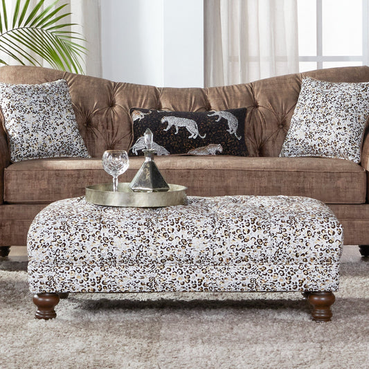 Roundhill Furniture Charbilia Fabric Tufted Cocktail Ottoman in Dexter Cafe