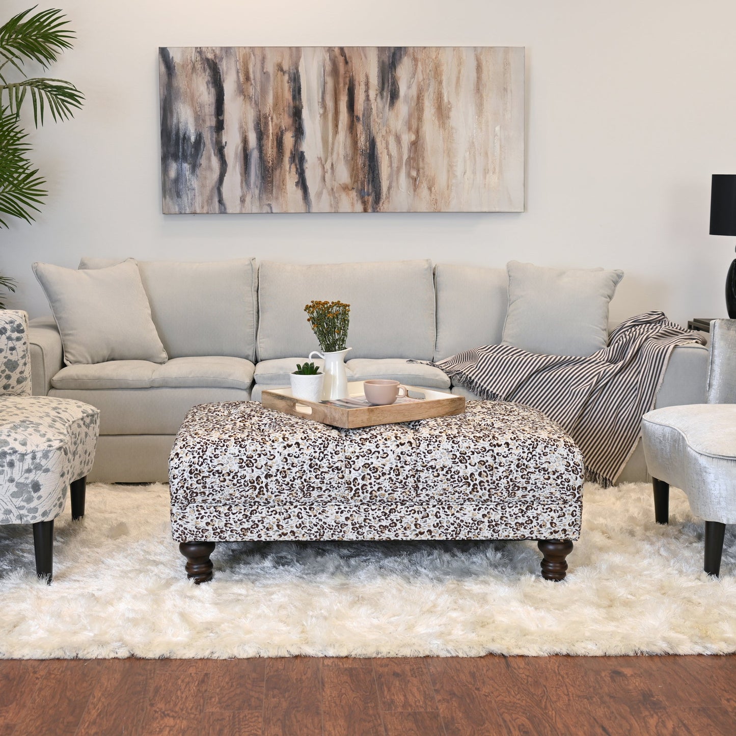 Roundhill Furniture Charbilia Fabric Tufted Cocktail Ottoman in Dexter Cafe