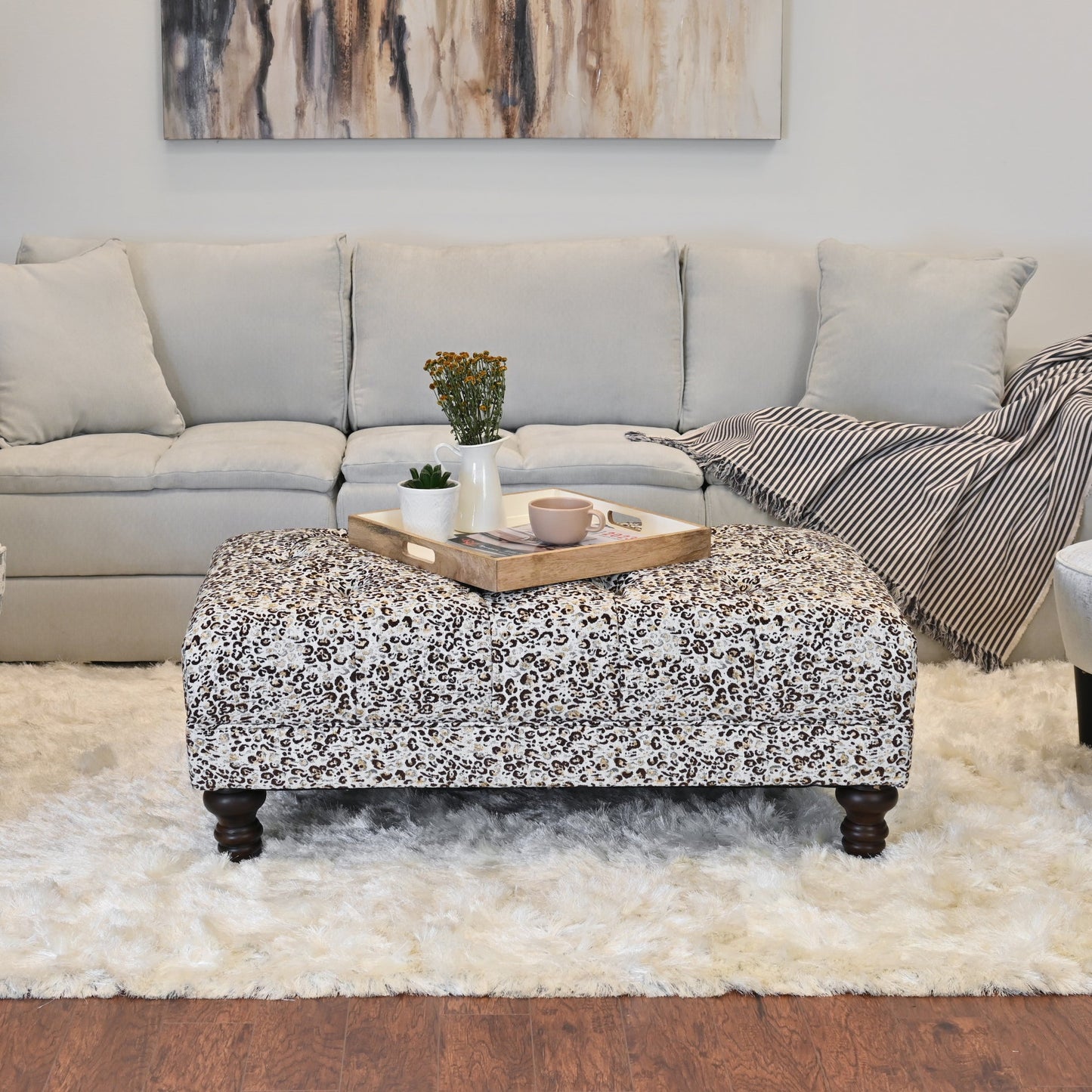 Roundhill Furniture Charbilia Fabric Tufted Cocktail Ottoman in Dexter Cafe