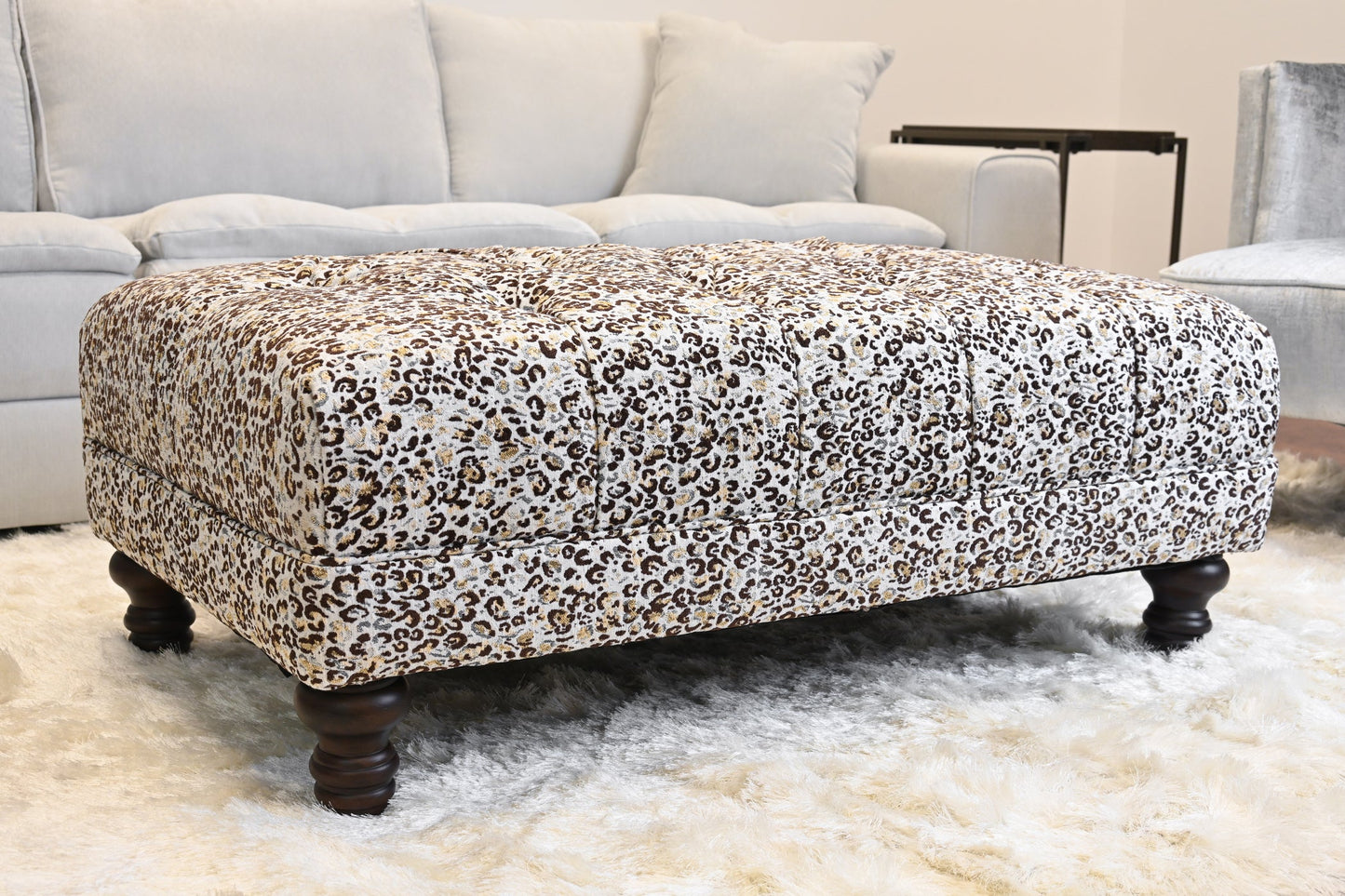 Roundhill Furniture Charbilia Fabric Tufted Cocktail Ottoman in Dexter Cafe