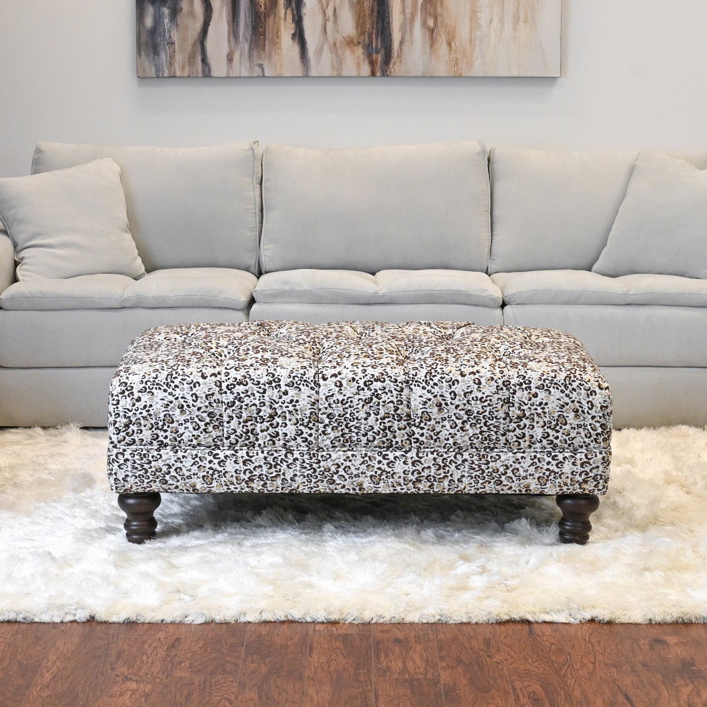 Roundhill Furniture Charbilia Fabric Tufted Cocktail Ottoman in Dexter Cafe