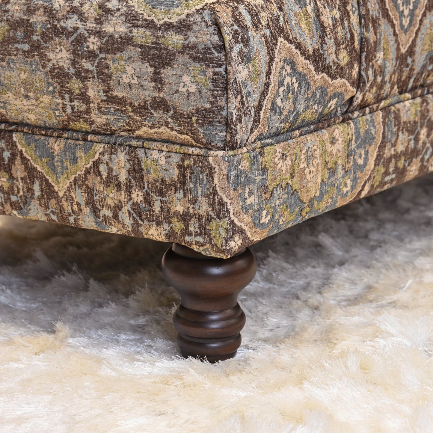 Roundhill Furniture Charbilia Fabric Tufted Cocktail Ottoman in Tapestry Ocean Cliff