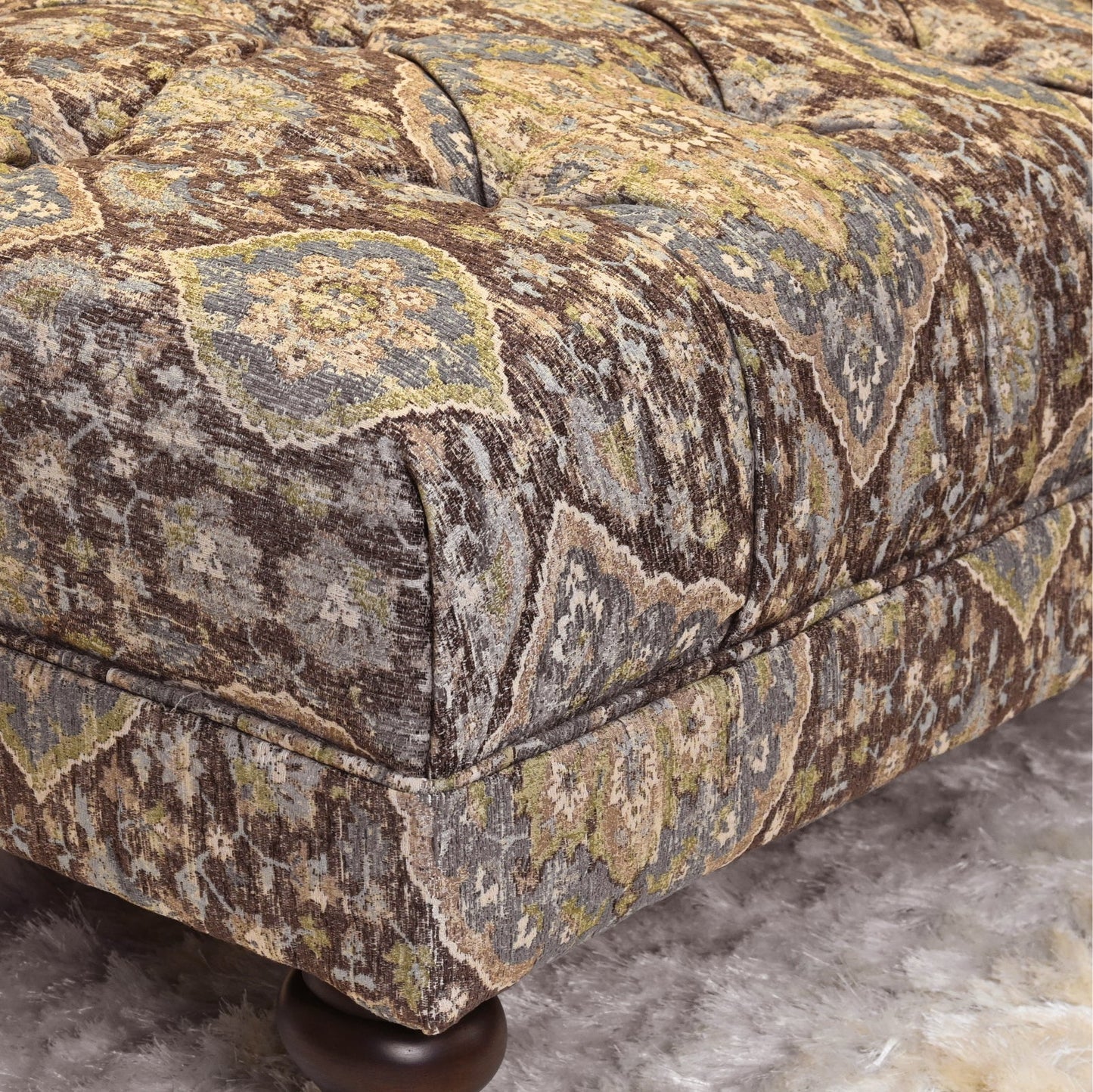 Roundhill Furniture Charbilia Fabric Tufted Cocktail Ottoman in Tapestry Ocean Cliff